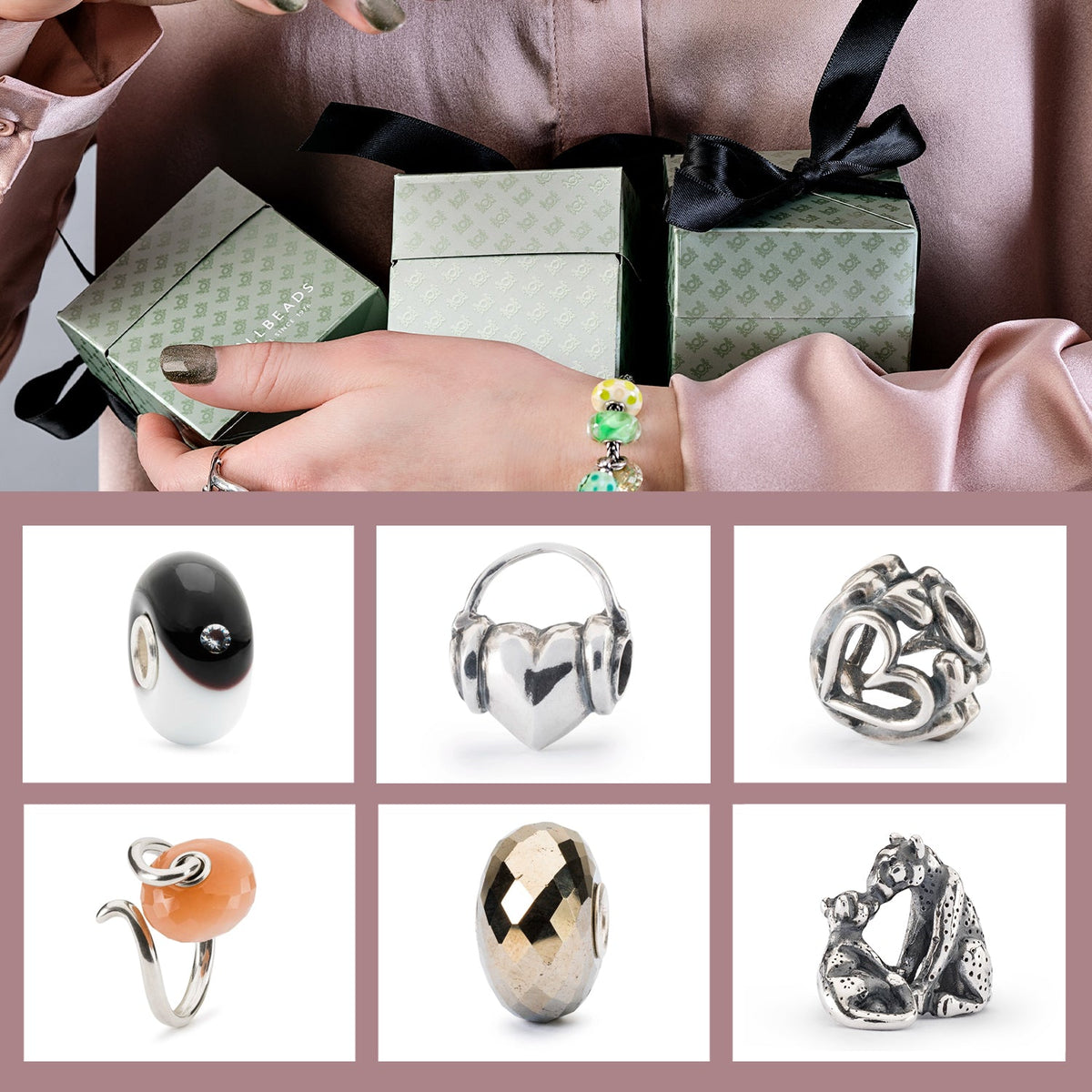 gift boxes and Trollbeads jewelry pieces
