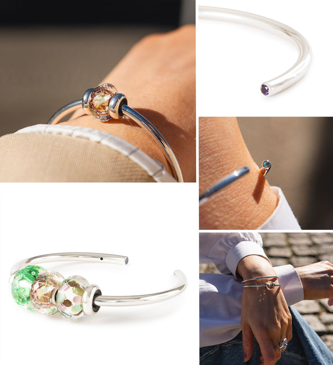 Moodboard of Labradorite Power Bangle and Limited Edition Dreamspark facetted glass bead